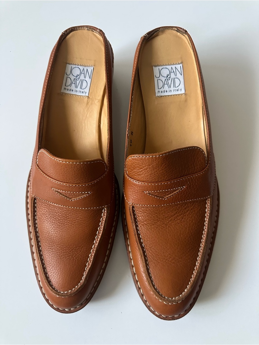 Joan & David brown closed toe leather loafer mules slip on shoes Italy sizes 10